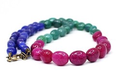 Oval Shape Ruby , Emerald & Sapphire 246 Cts Beaded Womens Necklace AK 09 E546