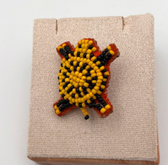 Vintage Beaded Starburst Brooch Pin Yellow Black Orange Felt Boho Artisan