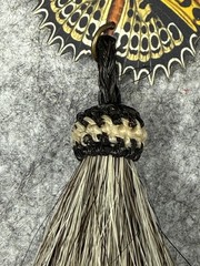 Beaded Necklace Butterfly Pendant Leather Strap Horse Hair Tassel Carved Totem