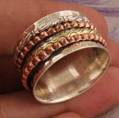 Solid 925 Silver Copper Brass Minimalist Healing Ring Handmade Unisex Thumb Ring