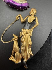 Vintage Fashion Lady & Red Hat Figurine Brooch Lot of 10 Enamel Rhinestone