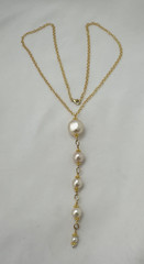 Gold Plate 4 Graduating Faux Pearls 24″ Necklace 5″ Dangle #8