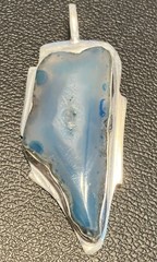 Long Druzy Slab Blue Agate soldered Bale Bezel Pendant Silver 925 3” 22gm New