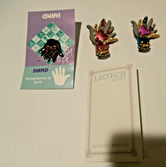 3 Unique Liztech handmade signed dated beaded artisan pins hand heart w/paper