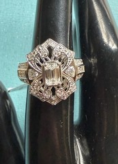 New JTV Moissanite Fire 1.20 Dew Emerald Cut Platineve Ring Size 6