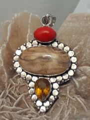 Artisan 925 Silver Jasper Gemstone Yellow Glass Pendant