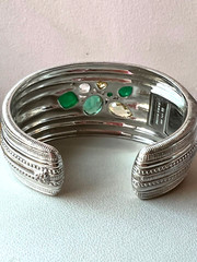 JUDITH RIPKA WIDE CUFF BRACELET STERLING &18K GREEN QUARTZ CANARY CZ CHALCEDONY