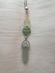 GREEN AVENTURINE DT Crystal Point & CITRINE Beads Glass Moon Face Pendant