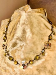 Mother of Pearl Flower, Rhinestone Choker Necklace, Silver-Tone Floral Statement