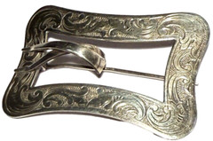 LARGE VINTAGE SIGNED STERLING SILVER ENGRAVED DESIGN BUCKLE BROOCH PIN 22 GRAMS