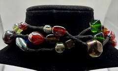 Boho Style Hand Blown Glass Bead Necklace Multicolor Long 62”