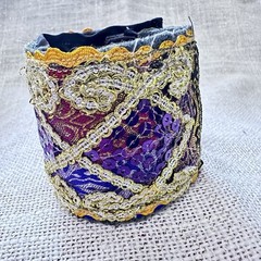Wide Cuff Bracelet Boho Multicolor Fabric Baroque Embellished Handmade OOAK 6-7