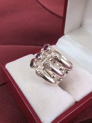 Modern Red Garnet Three Row Wrap Cocktail Sterling Silver Ring Size 6.5