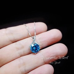 Simple Blue Topaz Necklace Gemstone 2CT Bowknot Blue Topaz Pendant Sterling