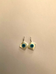 Handmade Mother-of-Pearl Evil Eye Earrings – Elegant, Lightweight Jewelry