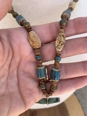 Artisan Gemstone and Ceramic Bead Statement Necklace with Large Slab Pendant C4