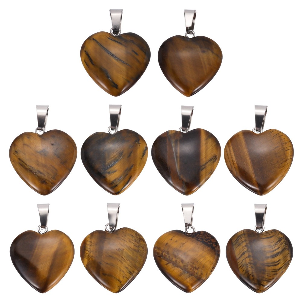 10Pcs Heart Stone Pendants 20mm Love Heart Pendants Brown Love Charm