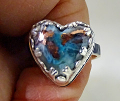 HANDMADE CHRYSOCOLLA/COPPER IN CHALCEDONY RING SET IN STERLING SILVER SIZE 7 1/2