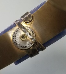 SIGNED JAN MICHAELS SAN FRANCISCO CUFF BRONZE COPPER HAMMERED BRACELET STONE