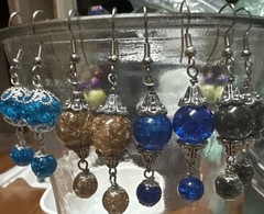 4 Sets Flower cap glass bead earrings, glass beads jewelry, handmade jewelry,