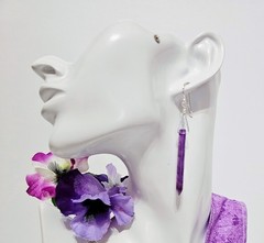 Amethyst Spike Earrings Purple Crystal Point Silver Tone Dangle Boho Handmade