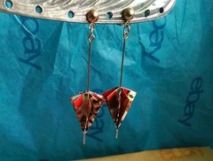 Handcrafted Japanese Origami Paper Umbrella Earrings, Goldtone Metal, Pierced