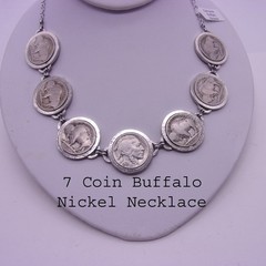 Genuine Buffalo Nickel 7 Coin Necklace,Center Coin Full Date 6 Buffalo Side Coin