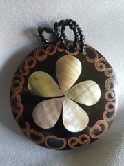 Inlay Mother of pearl and misc shells Pendant with micro black beads