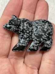 Snowflake Obsidian Stone Carved Bear Pendant Jewelry
