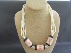Mother of Pearl Resin Shell Necklace Hook Clasp Black Barrel Handmade