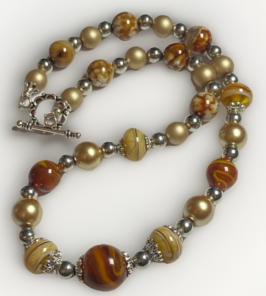 Artisan Handcrafted Art Deco Lampwork Glass Jewelry Amber fromChaos Necklace #4