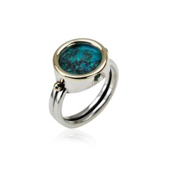 Silver And Gold Classic Grooved Band Eilat Stone Ring