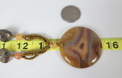 Artisan Agate Slice Pendant Stone Bead Cord Slider Necklace 26 In Bohemian