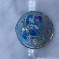 Glass Pendant Blue Gold Aventurine Swirl Art Glass 1.75in Disc Statement Jewelry