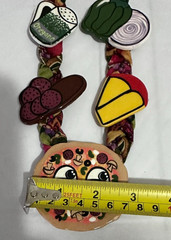 Vintage Handmade Ceramic Tile Bib Necklace Hand Painted Pizza Theme Pizzeria