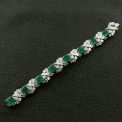 Solid 925 Sterling Silver Green Asscher White Round Baguette Bracelet Jewelry*
