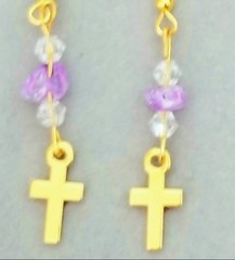 Pink & Clear Quartz Earrings with Tiny Crosses- 2 Sets– Handmade