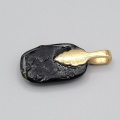 Dichroic Glass Pendant With Gold Tone Bail Shiny Glittery Green Black