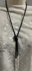 Gorgeous Faceted Black Spinel With White FW Pearl Long Adjustable Necklace