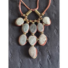 Boho Leather Wrapped Jasper Stone Pendant Necklace Artisan Natural Earthy Rustic