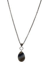 Handmade Agate Quartz Teardrop Gemstone Necklace Silver-Tone Rolo Chain Boho