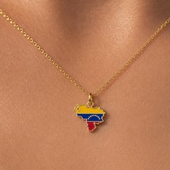 Venezuela Map Pendant Necklace 14k Solid Gold Plain or Enamel Charm