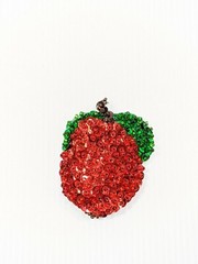 Artisan Red Green Sequin Strawberry Large Fabric Pin