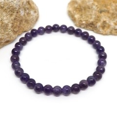 6mm Amethyst Natural Stone Beads Bracelet Purple Stone Lucky Stone, Size 14-20cm