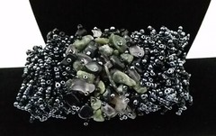 Handmade Bracelet GLASS BEADS BLACK HEMATITE JASPER OBSIDIAN 6 inch Stretch