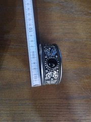 Handmade Antique Style Cuff Bracelet with Genuine Black Gemstone Artisan Jewelry