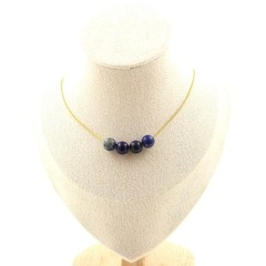 Necklace 4 Beads Lapis Lazuli 0 5/16in Chain Steel Golden Stainless Necklace Fem