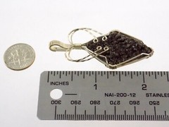 Silvertone Metal Wire Wrap Pendant Black Druzy Treated Quartz Gem 8.8g 2.25 Inch