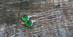 Recycled Vintage 1960’s Green Bottle Long Drop Earrings