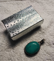 Sterling Silver Turquoise Pendant. Stamped «.925». FREE. SHIPPING